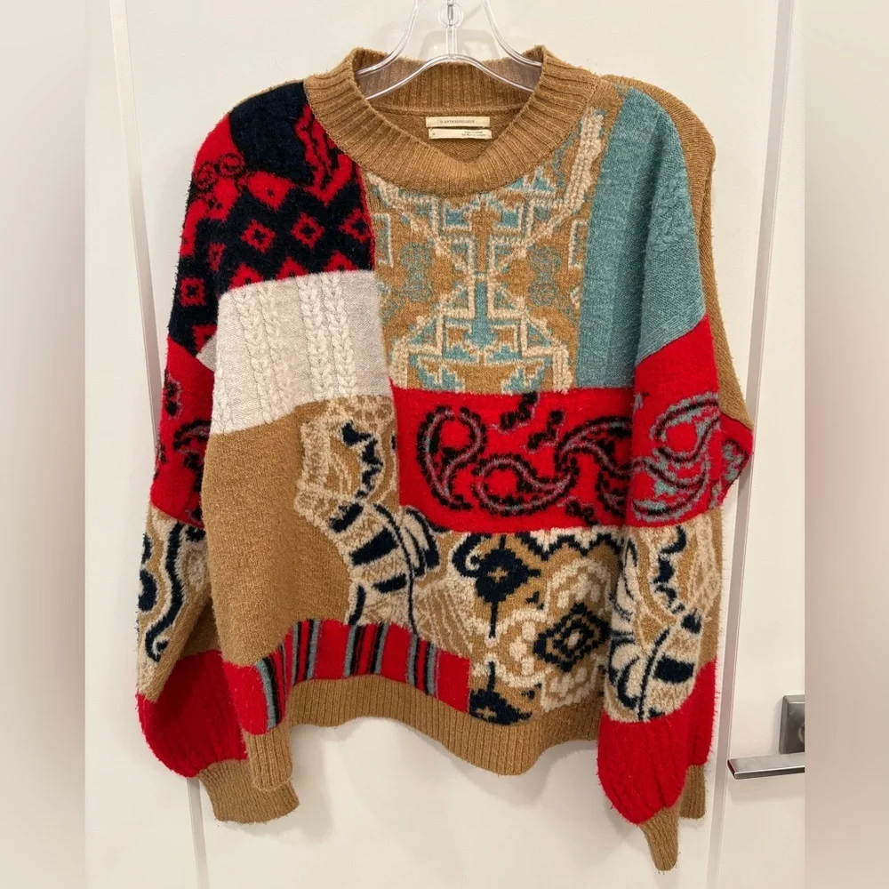 Anthropologie Rachael Patchwork Knit Sweater Size Medium - Picture 3 of 15